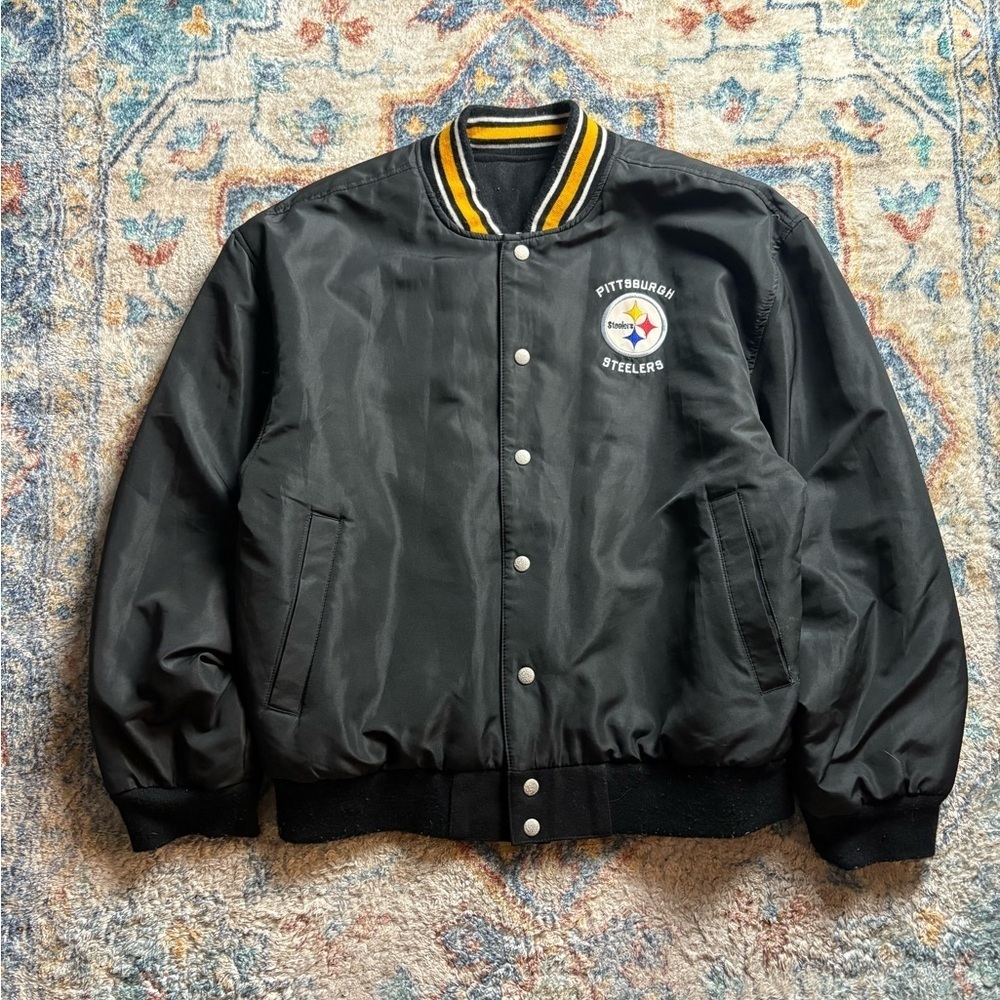 Vintage Reebok Jeff Hamilton Pittsburgh Steelers Reversible Jacket Medium